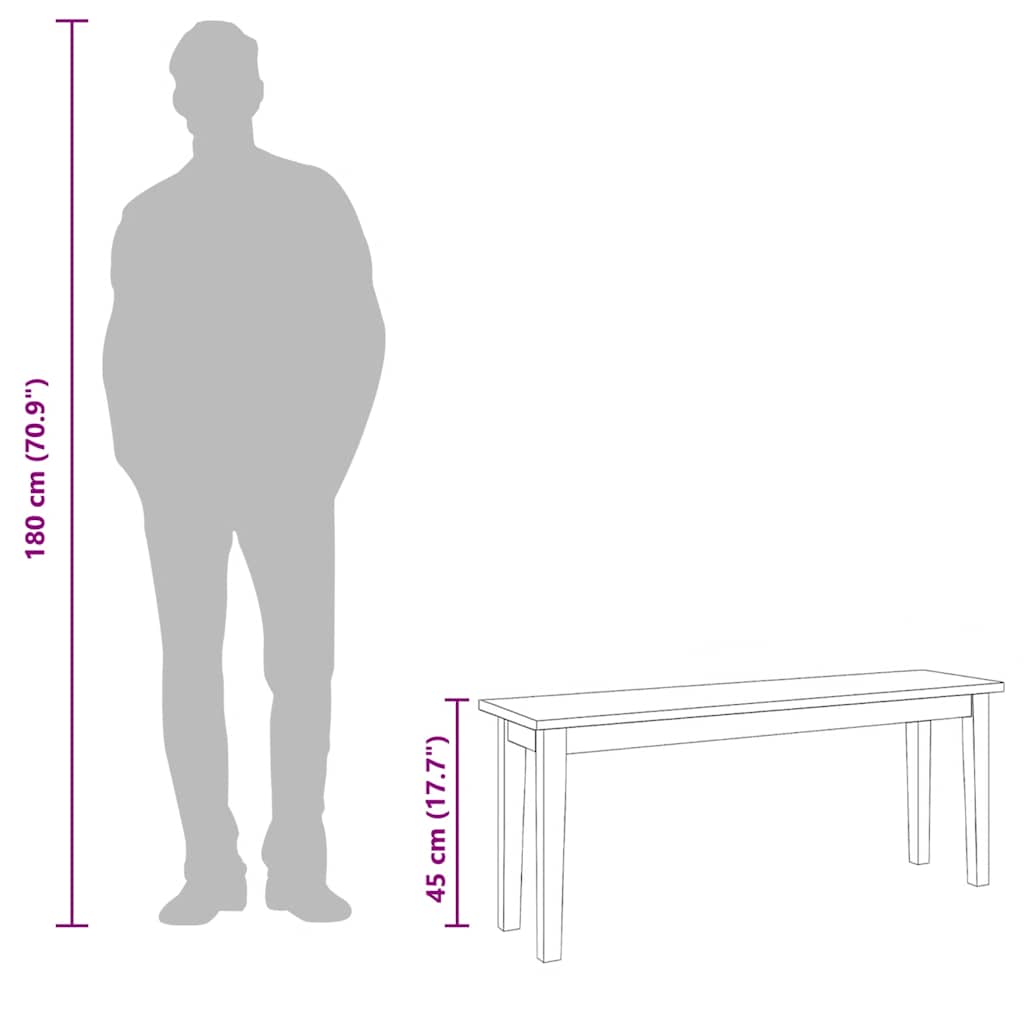 Πάγκος  110 cm Λευκό μασίφ ξύλο καουτσούκ