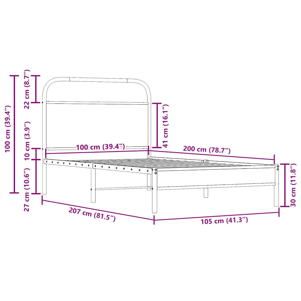 Πλαίσιο Κρεβατιού Χωρ. Στρώμα Καπνιστή Δρυς 100x200 εκ Επ. Ξύλο