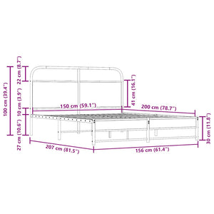 Πλαίσιο Κρεβατιού Χωρ. Στρώμα Καπνιστή Δρυς 150x200εκ. Επ. Ξύλο