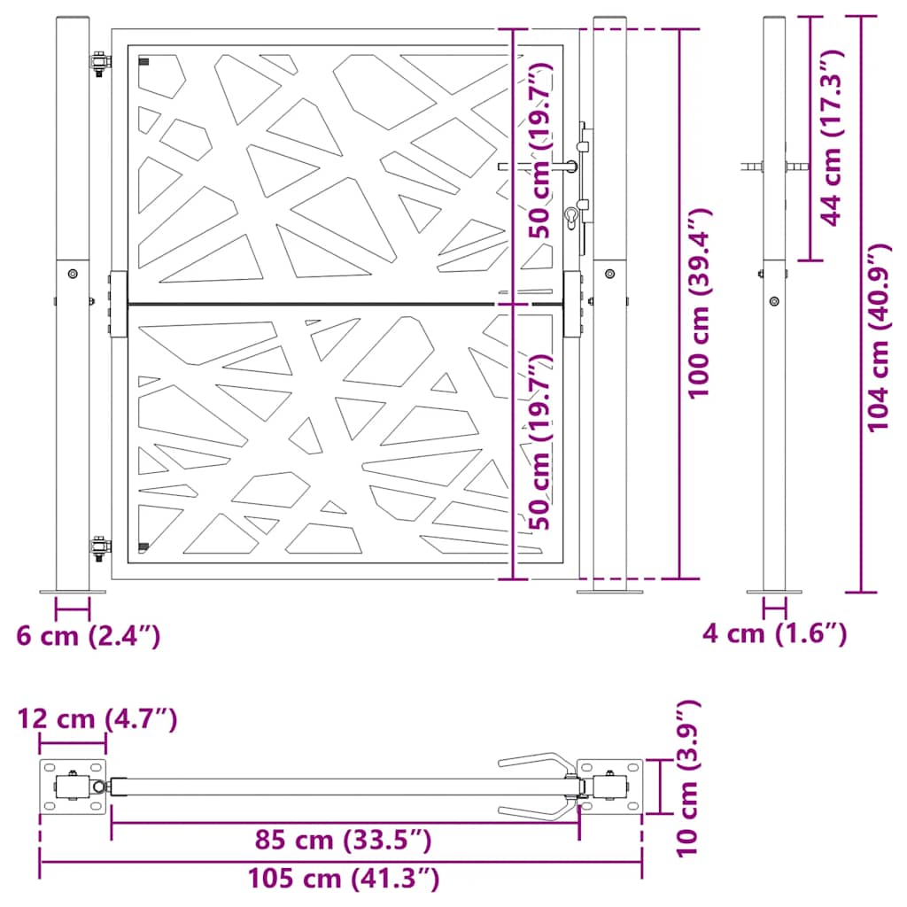 Πόρτα Κήπου Μαύρη με Φωτιστικό Ατσάλι 100x100 εκ. - Pakobazaar