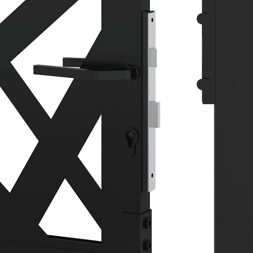 Πόρτα Κήπου Μαύρη με Φωτιστικό Ατσάλι 100x150 εκ.