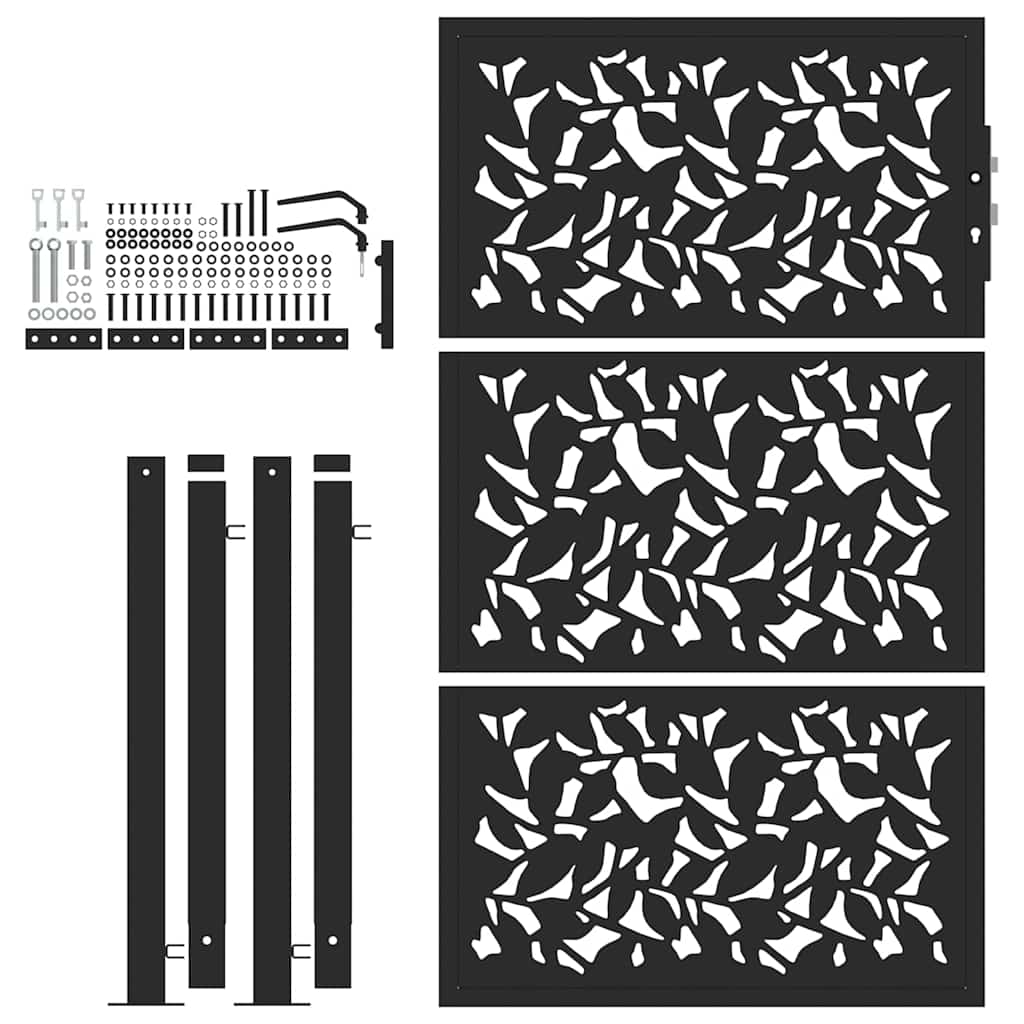 Πόρτα Κήπου Μαύρη με Σχέδιο από Ατσάλινο Φύλλο 100x150 εκ. - Pakobazaar