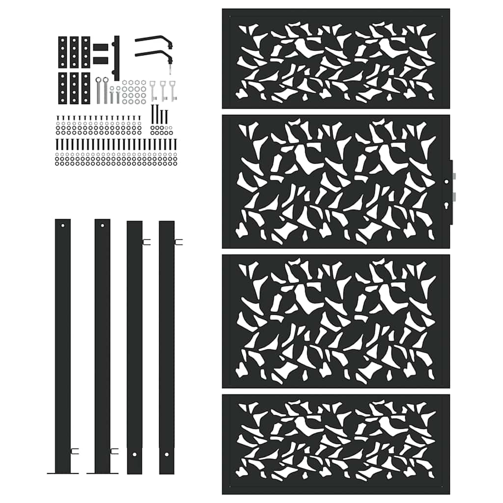 Πόρτα Κήπου Μαύρη με Σχέδιο από Ατσάλινο Φύλλο 100x175 εκ. - Pakobazaar