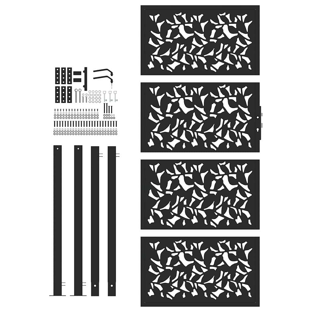 Πόρτα Κήπου Μαύρη με Σχέδιο από Ατσάλινο Φύλλο 100x200 εκ. - Pakobazaar