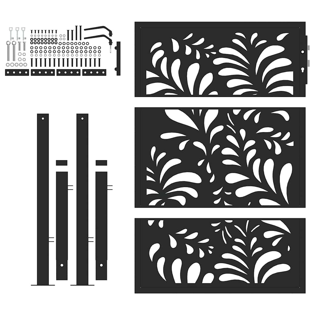 Πόρτα Κήπου Μαύρη με Κυματιστό Σχέδιο από Ατσάλι 100x125 εκ. - Pakobazaar