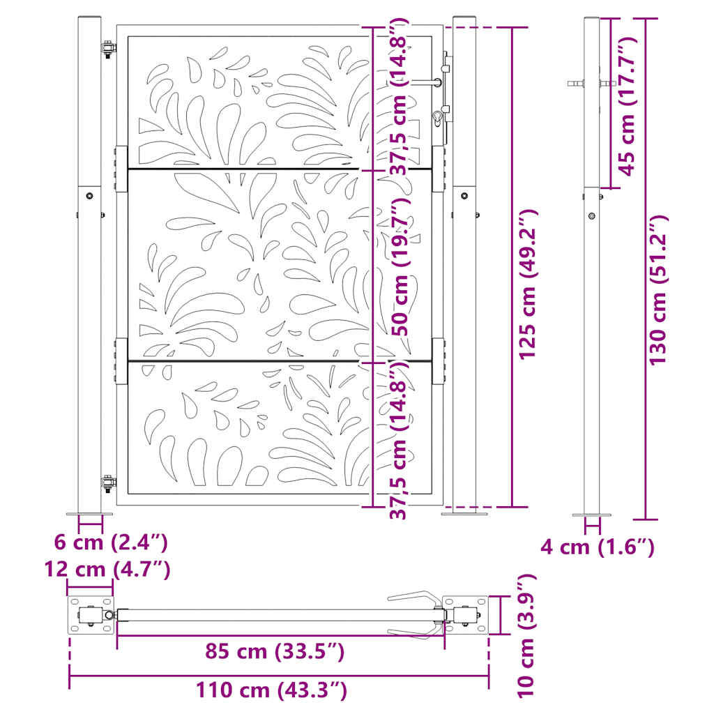 Πόρτα Κήπου Μαύρη με Κυματιστό Σχέδιο από Ατσάλι 100x125 εκ. - Pakobazaar