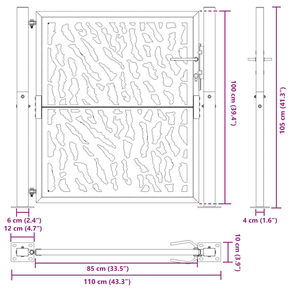 Πόρτα Κήπου Μαύρη με Σχέδιο Ατσάλινης Γραμμής 100x100 εκ. - Pakobazaar
