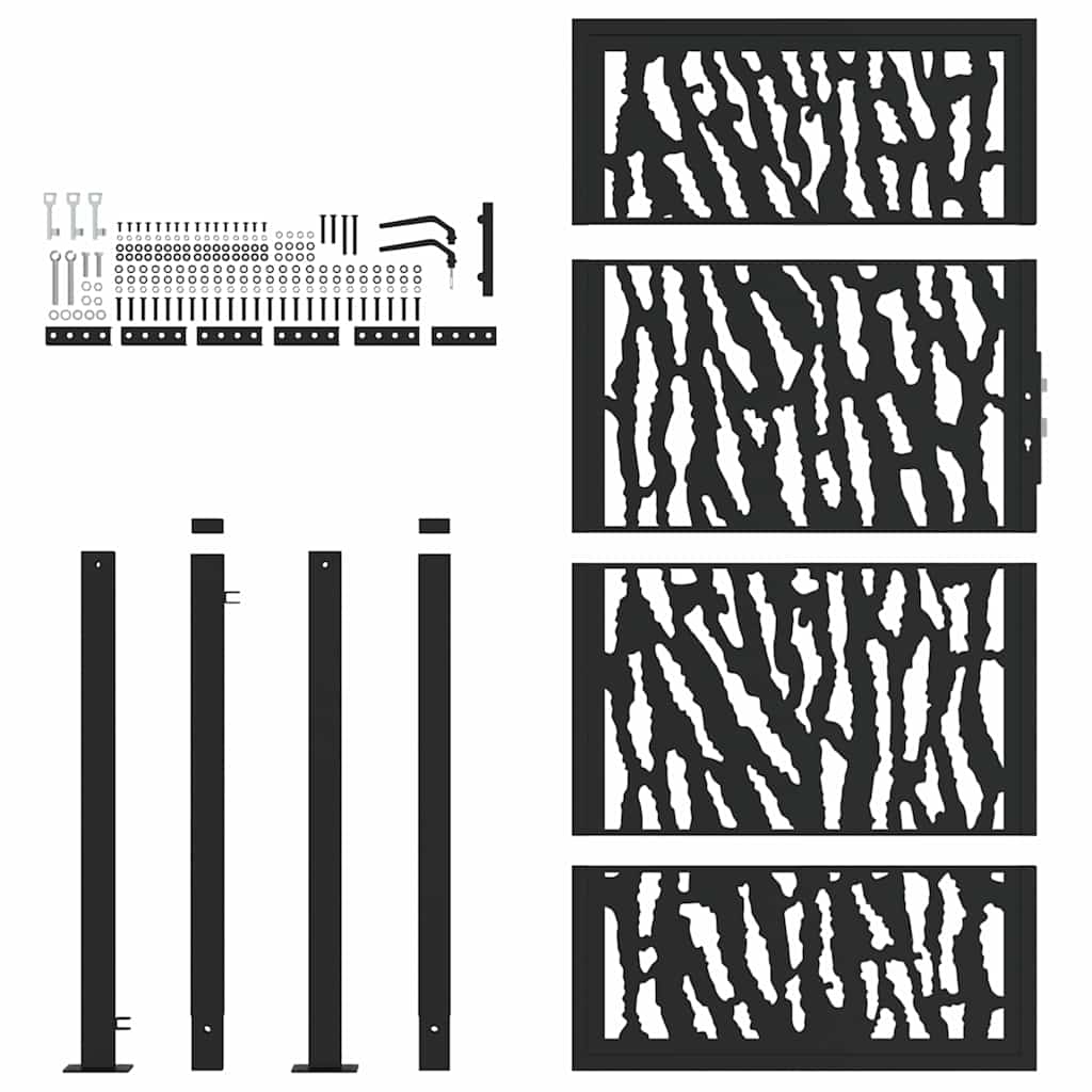 Πόρτα Κήπου Μαύρη με Σχέδιο Ατσάλινης Γραμμής 100x175 εκ. - Pakobazaar