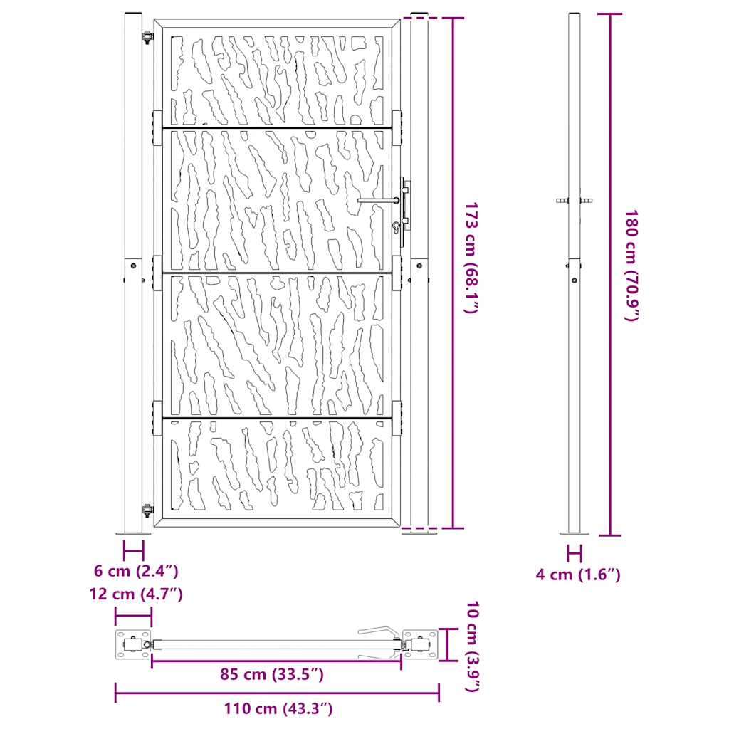Πόρτα Κήπου Μαύρη με Σχέδιο Ατσάλινης Γραμμής 100x175 εκ. - Pakobazaar