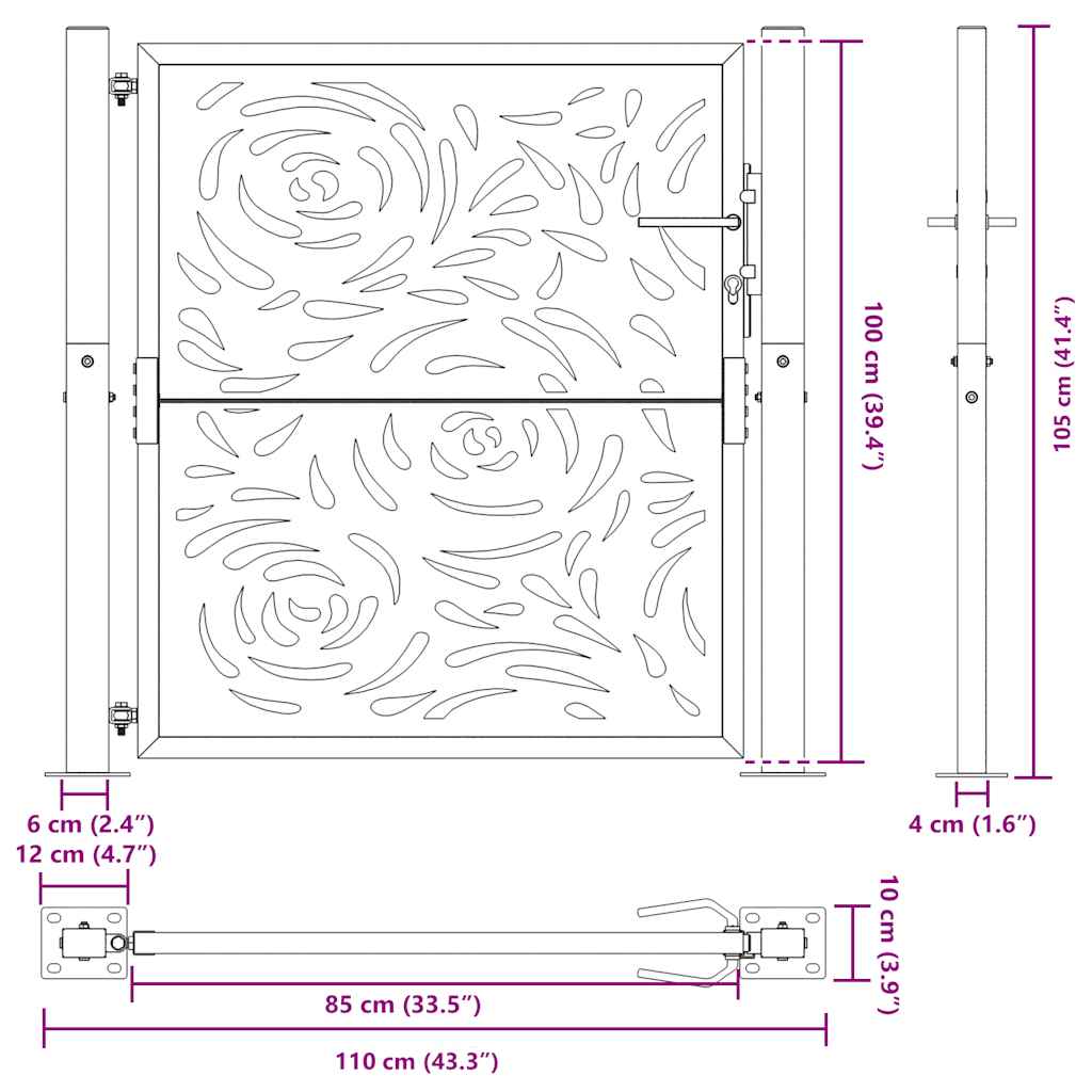 Πόρτα Κήπου Μαύρη 100x100 εκ. με Σχέδιο Φλόγας από Ατσάλι - Pakobazaar