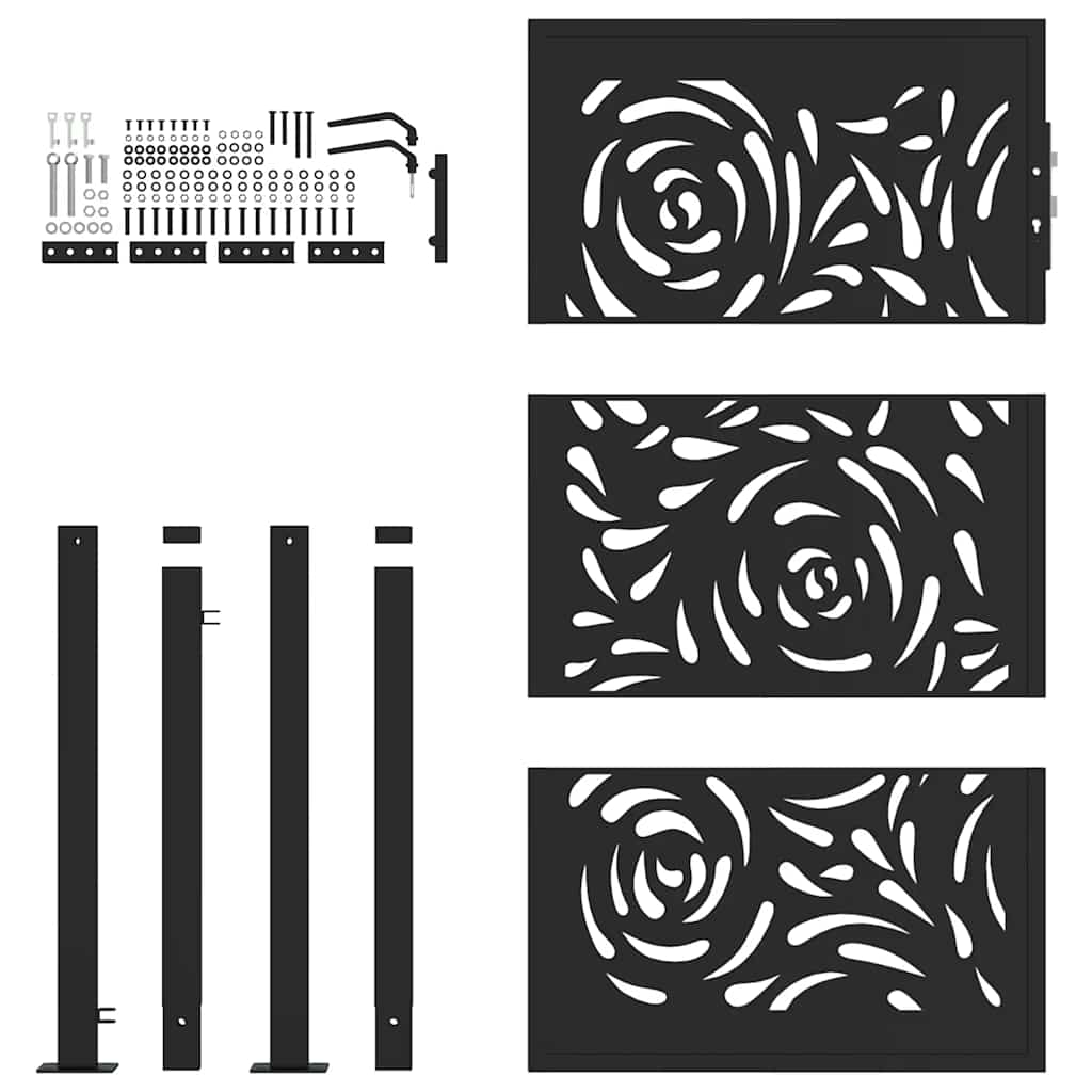 Πόρτα Κήπου Μαύρη 100x150 εκ. από Ατσάλι με Σχέδιο Φλόγας - Pakobazaar