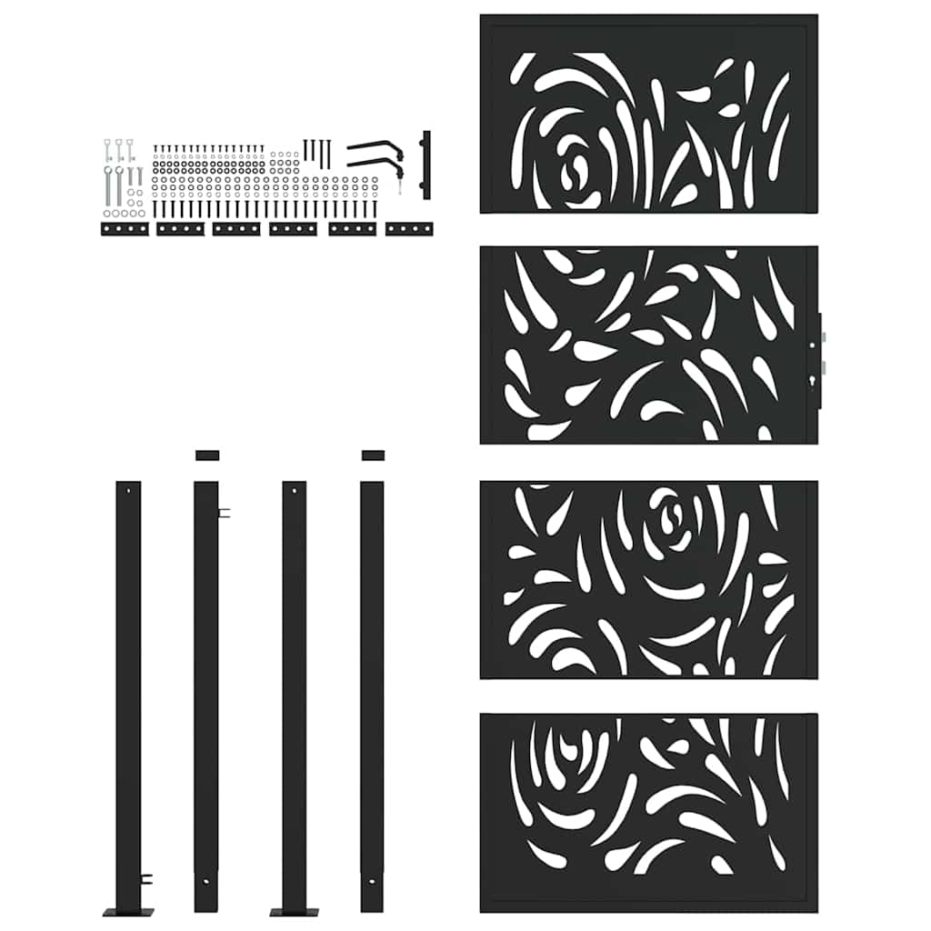 Πόρτα Κήπου Μαύρη 100x200 εκ. με Σχέδιο Φλόγας από Ατσάλι - Pakobazaar