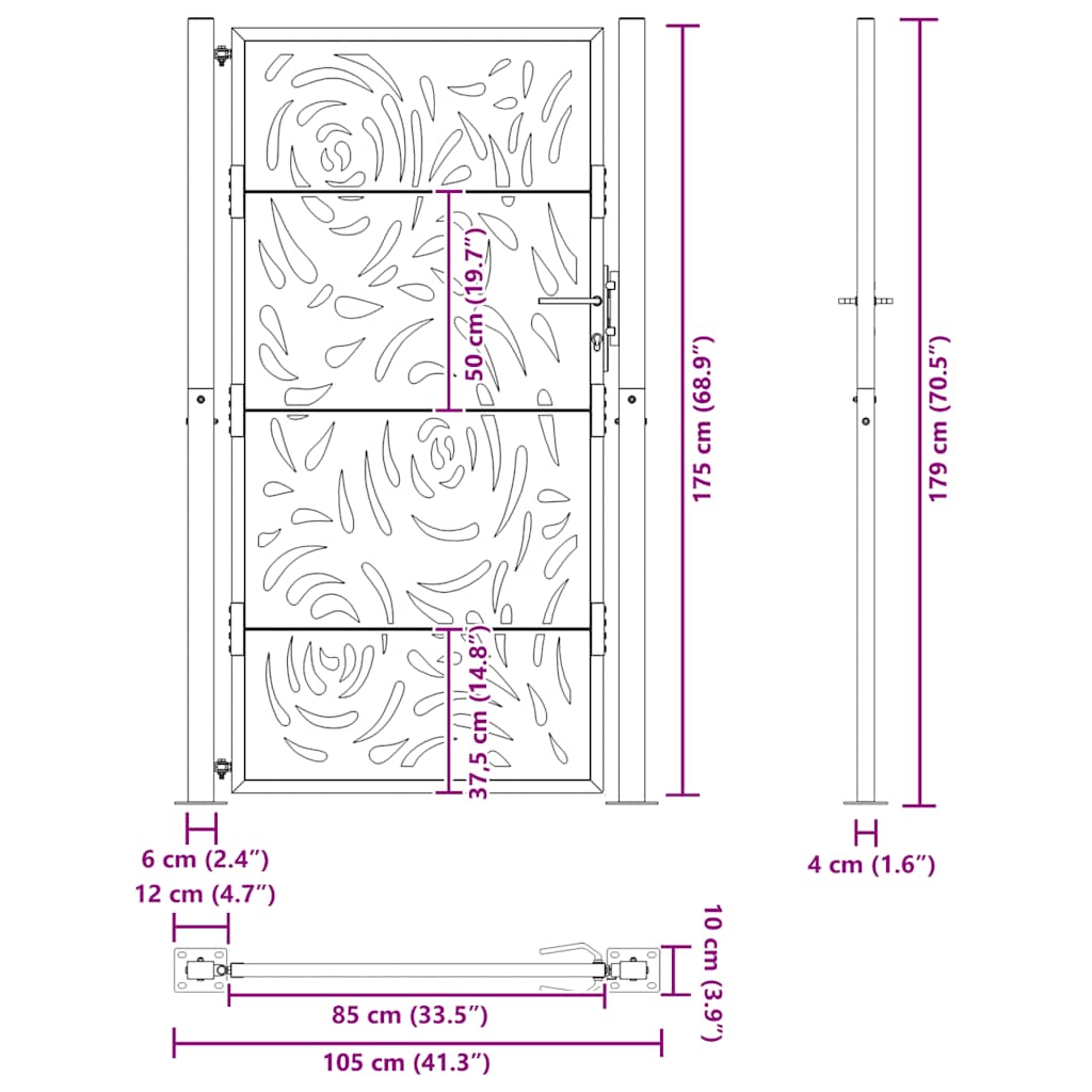 Πόρτα Κήπου 100x175 εκ. από Ατσάλι με Σχέδιο Φλόγας για Αντοχή στις Καιρικές Συνθήκες