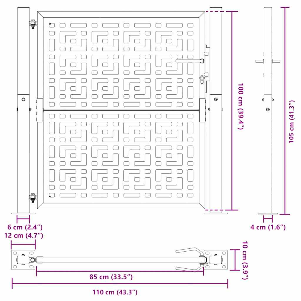 Πόρτα Κήπου Μαύρη με Σταυρό από Ατσάλι 100x100 εκ. - Pakobazaar