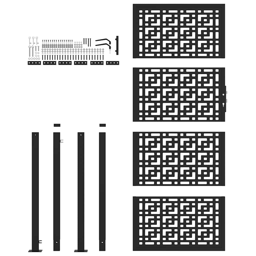 Πόρτα Κήπου Μαύρη με Σταυρό από Ατσάλι 100x200 εκ. - Pakobazaar