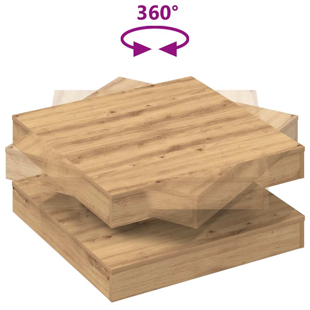 Τραπεζάκι Σαλονιού Artisan Δρυς με Περιστροφή 360 Μοίρες 70x70x34,5 εκ. - Pakobazaar
