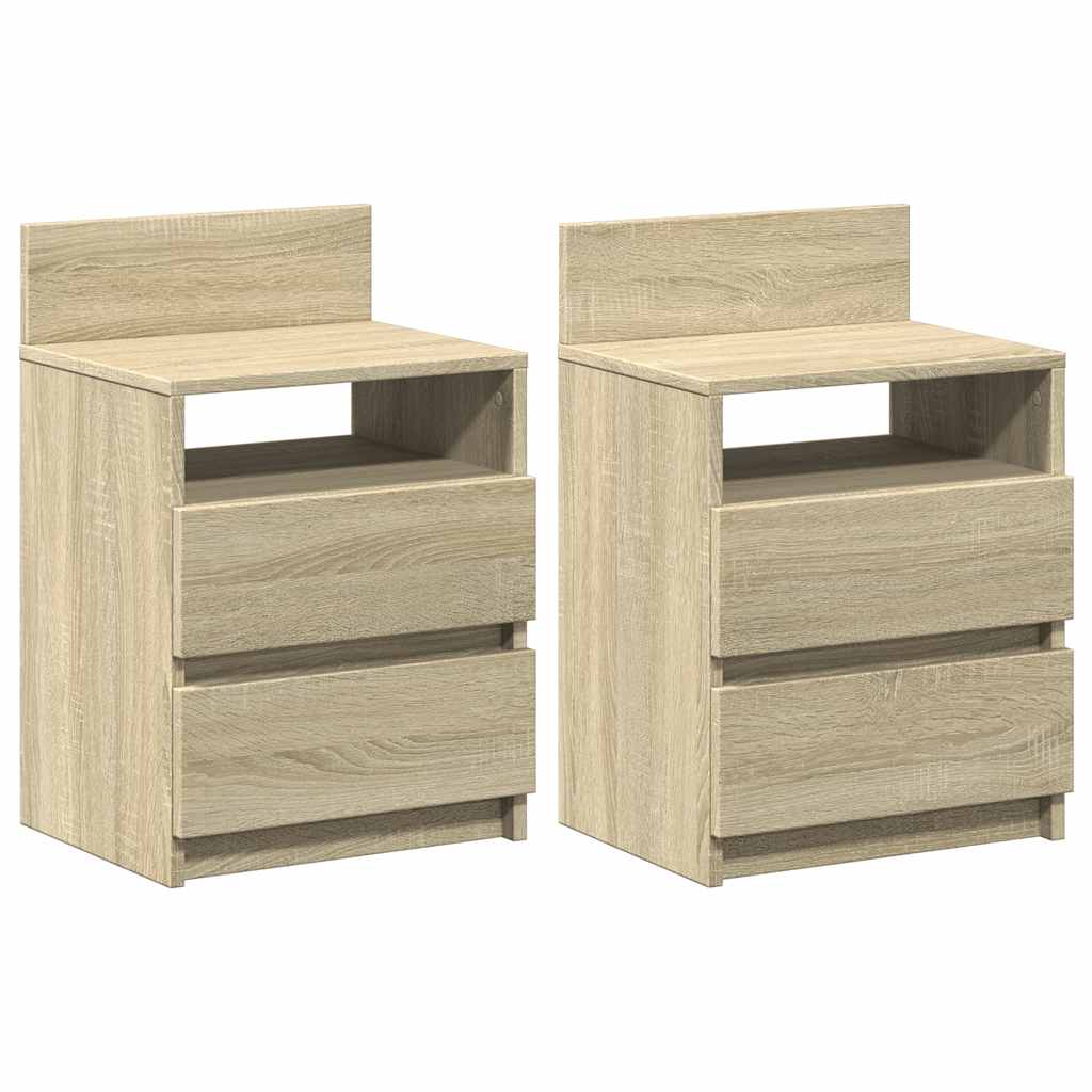 Κομοδίνα 2 τεμ. με 2 Συρτάρια, Χρώμα Sonoma Δρυς 40x33x60 εκ. - Pakobazaar