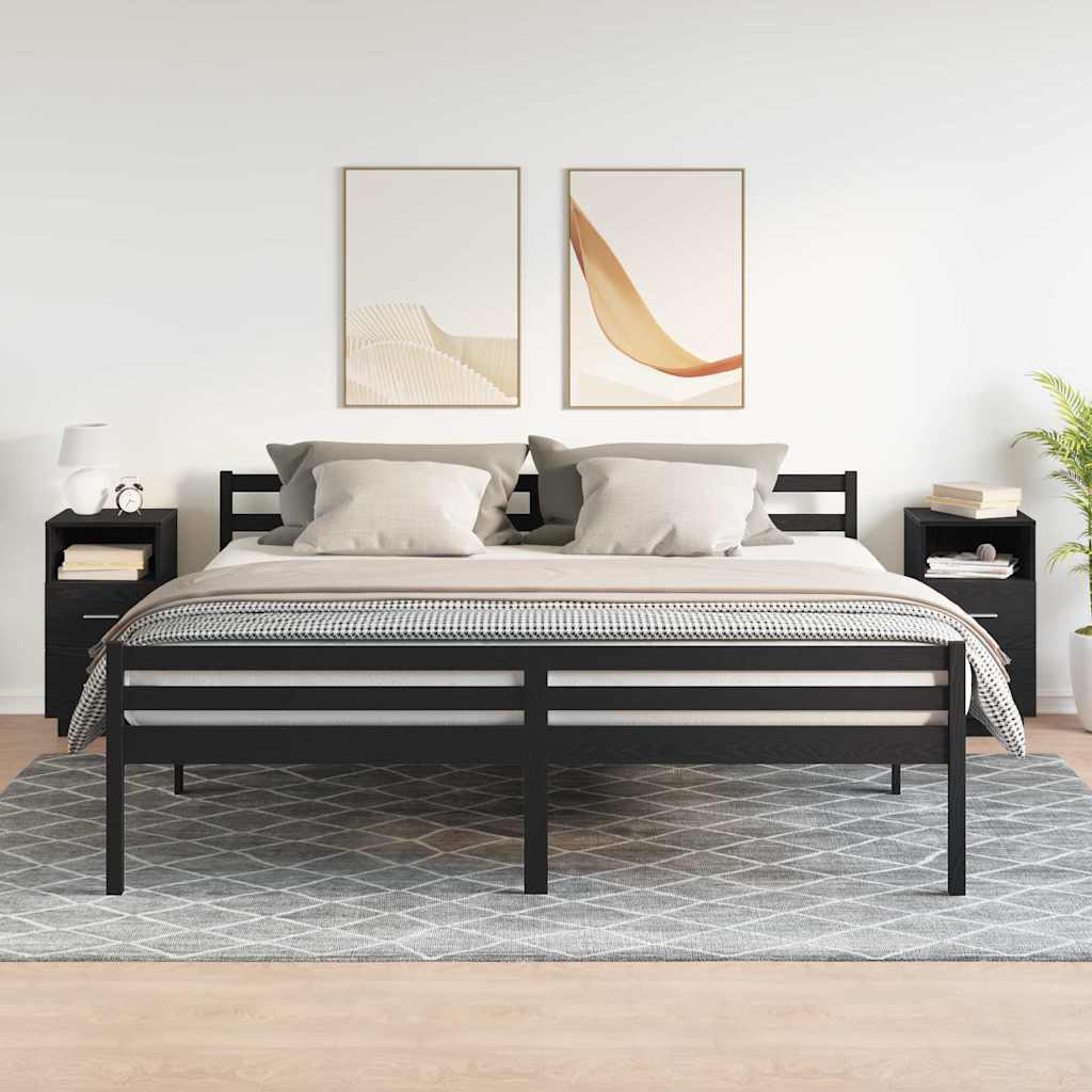 Κομοδίνα 2 τμχ με 2 συρτάρια Μαύρο 36x36x68 cm