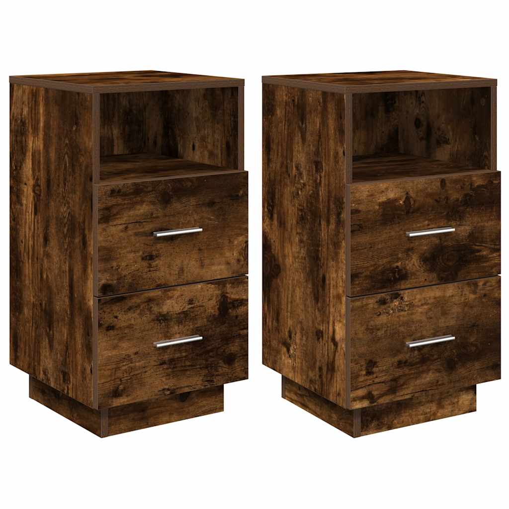 Κομοδίνα 2 τμχ με 2 συρτάρια Καπνιστή Δρυς 36x36x68 εκ. - Pakobazaar