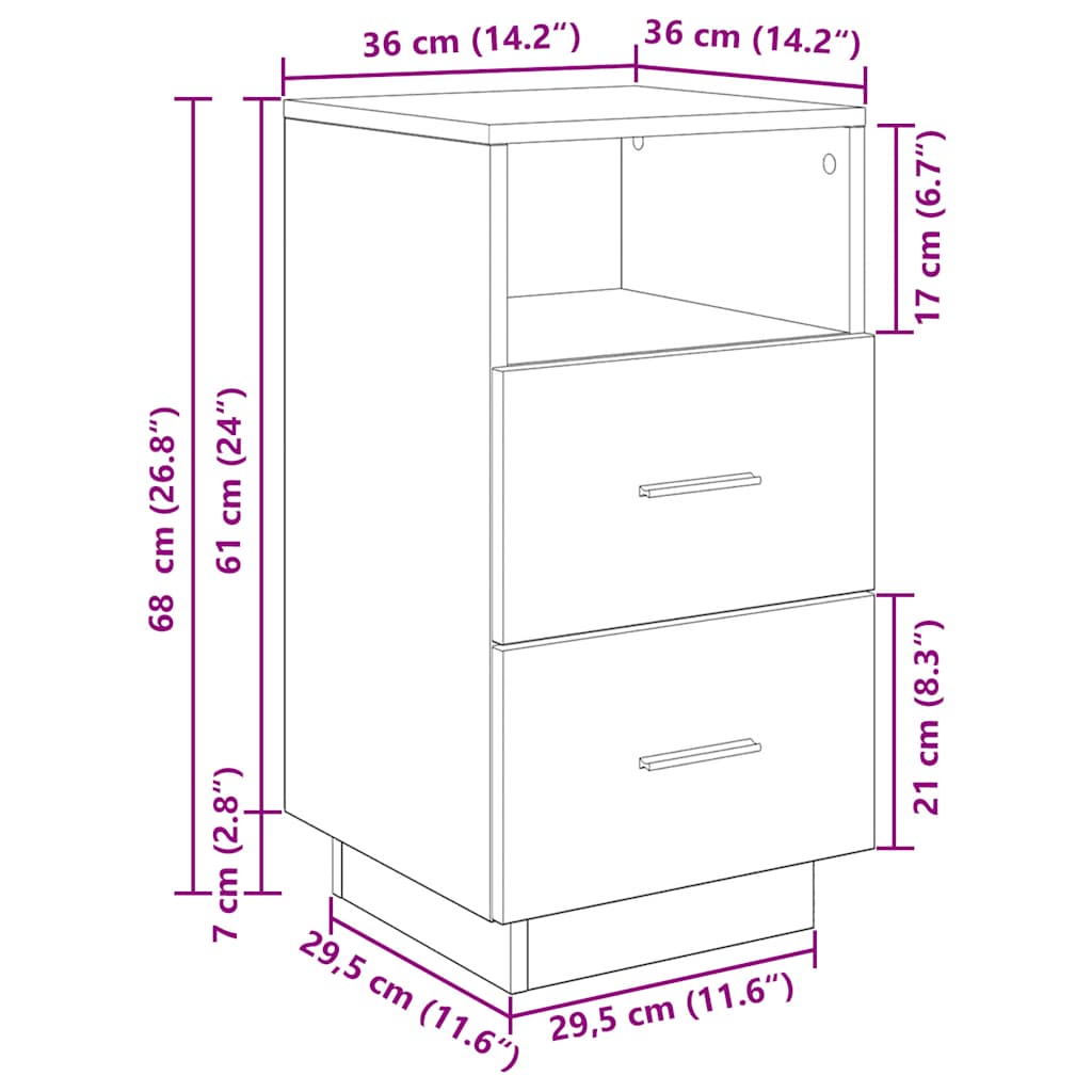 Κομοδίνο με 2 συρτάρια Καφέ Δρυς 36x36x68 εκ.