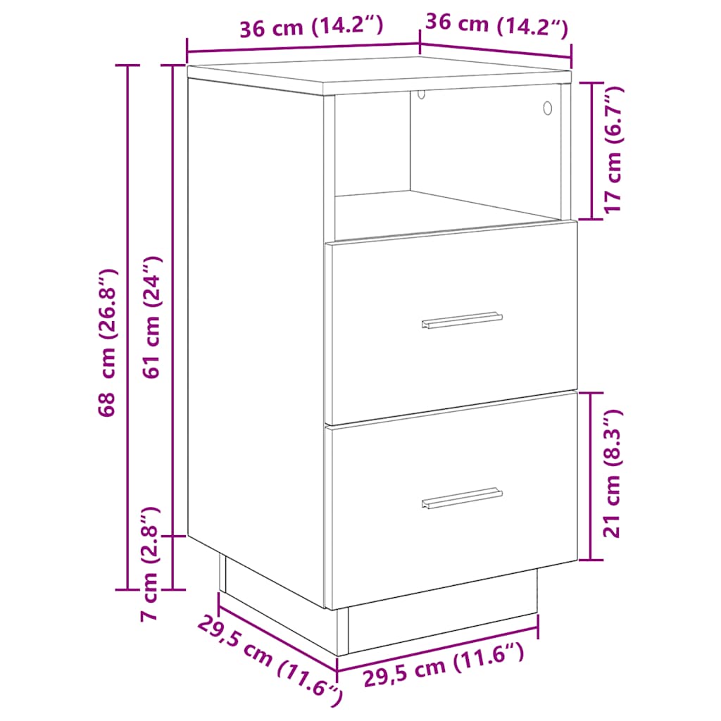 Κομοδίνο με 2 συρτάρια Όψη Παλαιού Ξύλου 36x36x68 εκ.