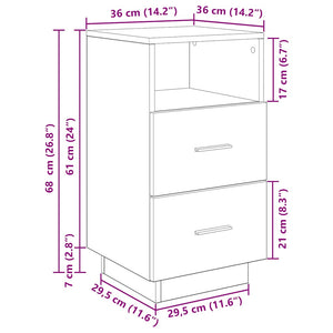 Κομοδίνο με 2 συρτάρια Όψη Παλαιού Ξύλου 36x36x68 εκ.