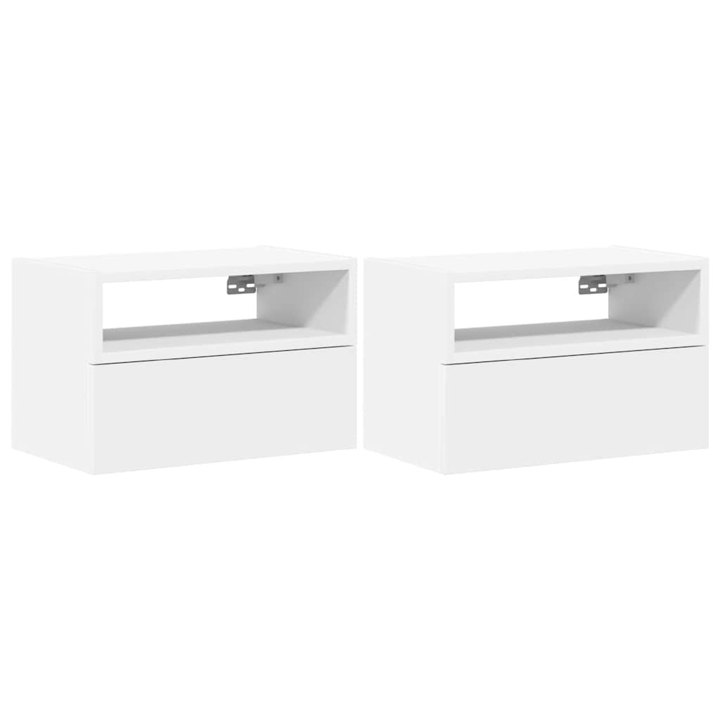Κομοδίνα Επιτοίχια 2 τεμ. Λευκά 45x26x28,5 εκ. - Pakobazaar