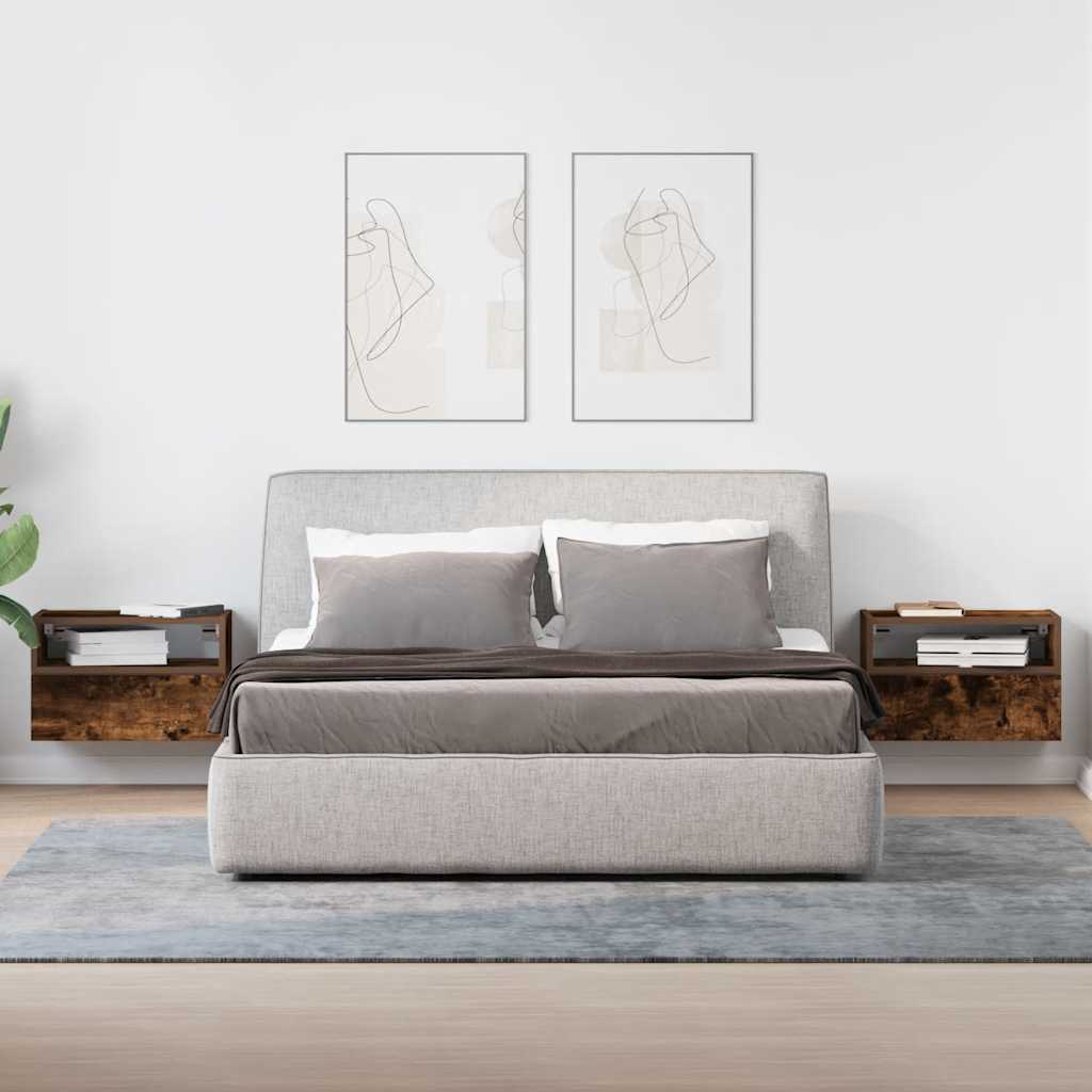 Κομοδίνα Επιτοίχια 2 τεμ. Καπνιστή Δρυς 45x26x28,5 εκ.