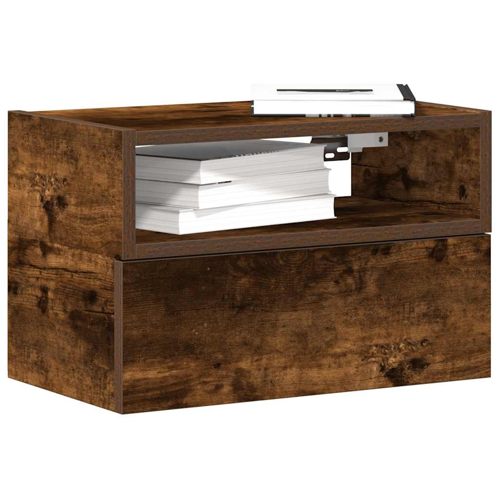 Κομοδίνα Επιτοίχια 2 τεμ. Καπνιστή Δρυς 45x26x28,5 εκ.