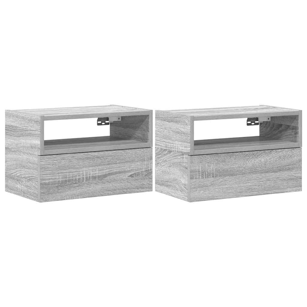 Κομοδίνα Επιτοίχια 2 τεμ. Γκρι Sonoma 45x26x28,5 εκ.