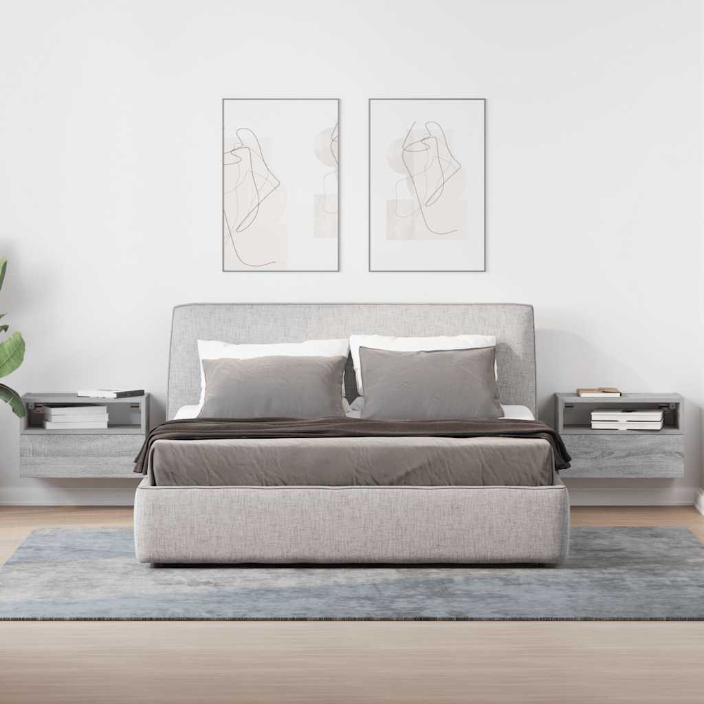 Κομοδίνα Επιτοίχια 2 τεμ. Γκρι Sonoma 45x26x28,5 εκ.