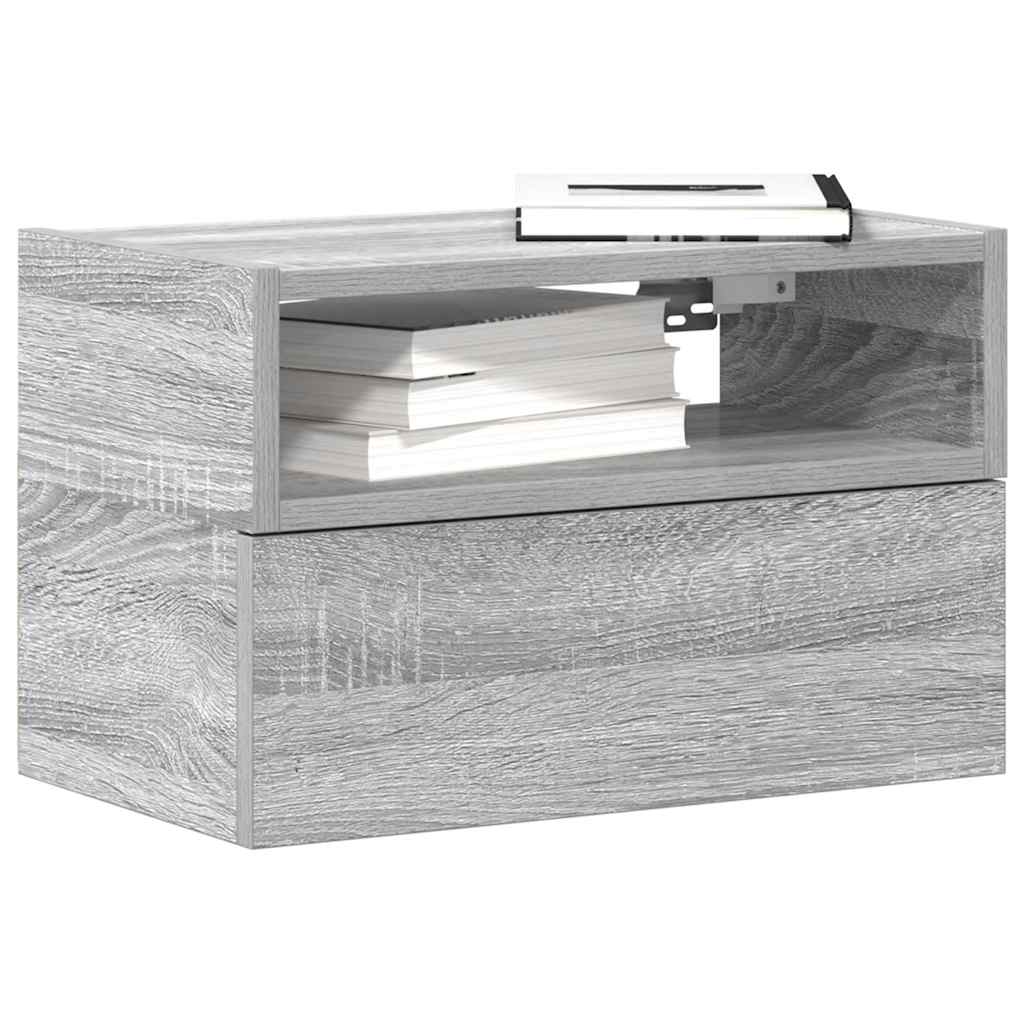 Κομοδίνα Επιτοίχια 2 τεμ. Γκρι Sonoma 45x26x28,5 εκ.