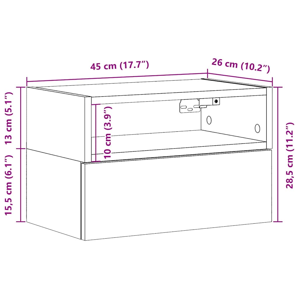 Κομοδίνο Επιτοίχιο Καφέ Δρυς 45x26x28,5 εκ.