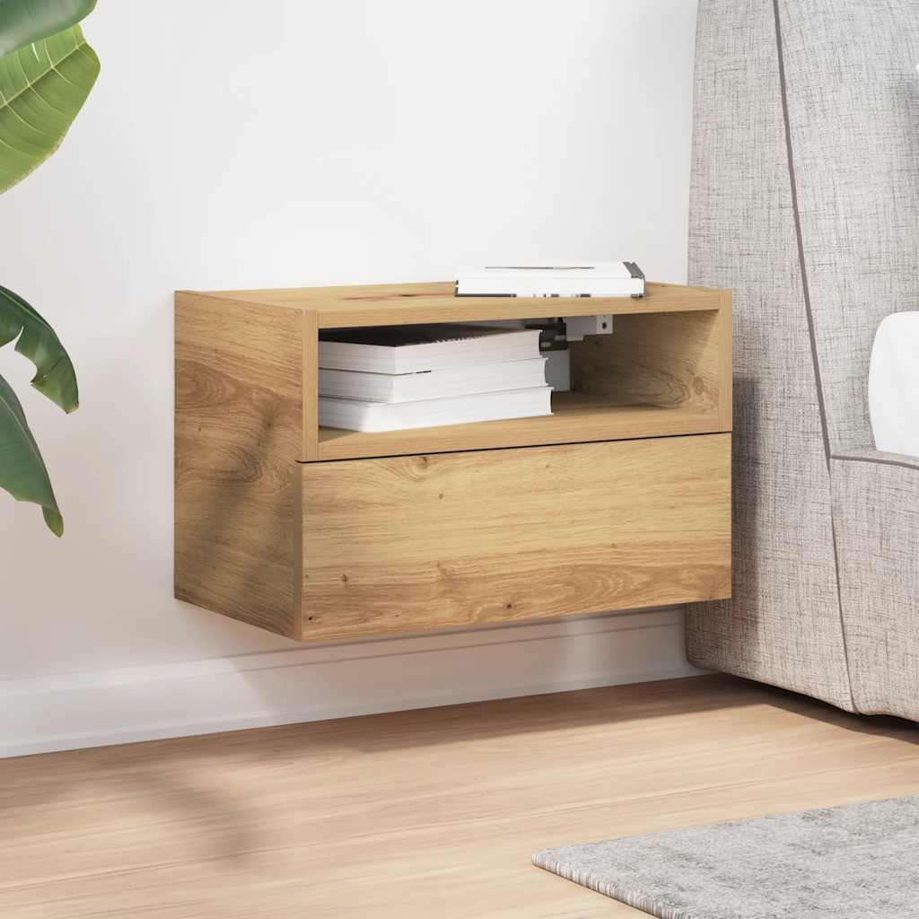 Κομοδίνο Επιτοίχιο Αρτισιανή Δρυς 45x26x28,5 εκ. - Pakobazaar
