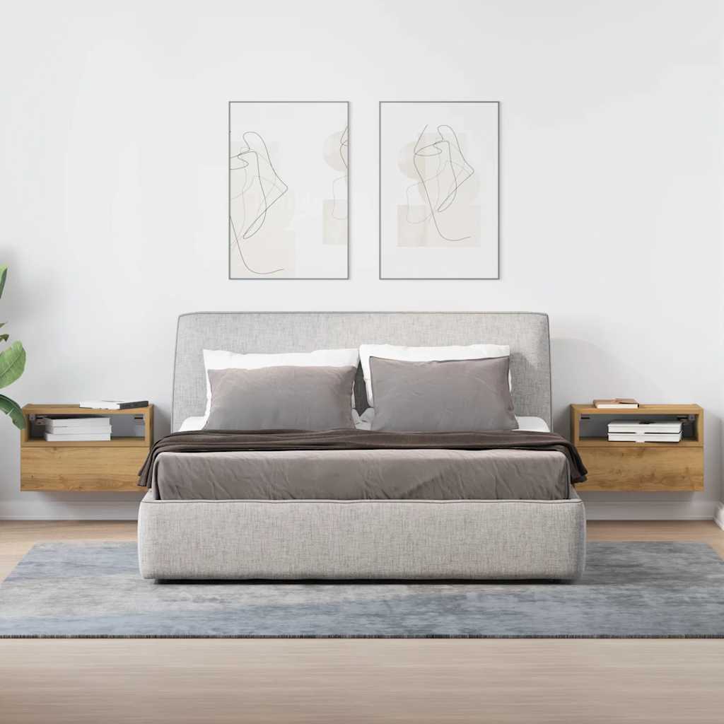 Κομοδίνα Επιτοίχια 2 τεμ. Αρτισιανή Δρυς 45x26x28,5 εκ.