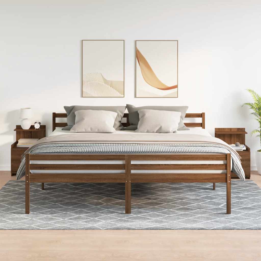 Κομοδίνα 2 τεμ. με 2 Συρτάρια, Καφέ Δρυς 40x36,5x62 εκ.