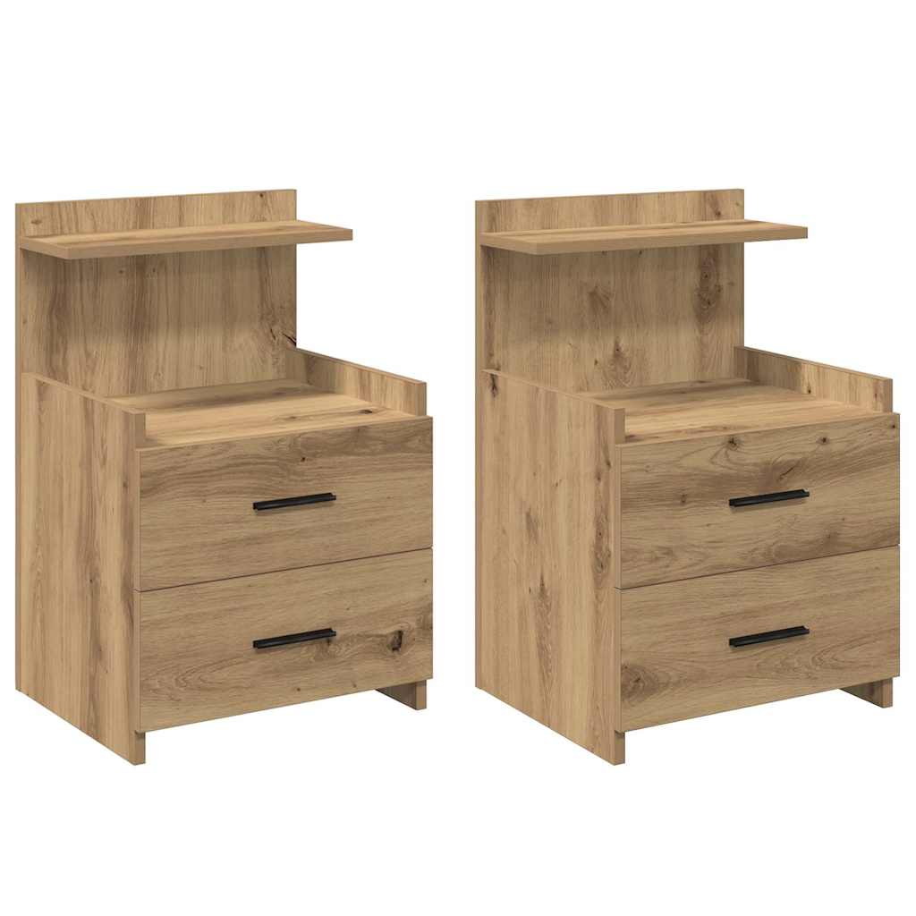 Κομοδίνα 2 τεμ. με 2 Συρτάρια, Ξύλο Artisan Oak 40x36,5x62 εκ.