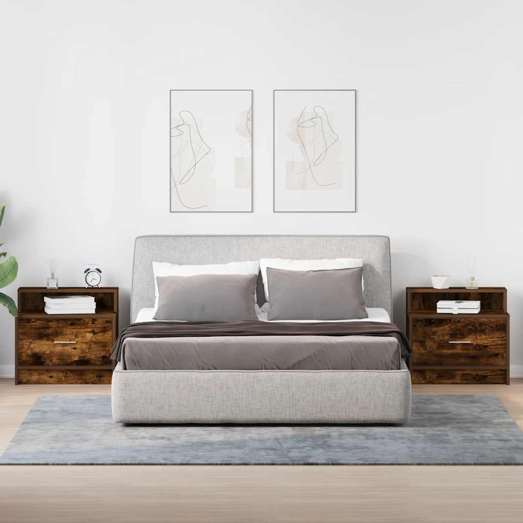 Κομοδίνα με συρτάρι 2 τεμ. Καπνιστή Δρυς 51x31x47 εκ.