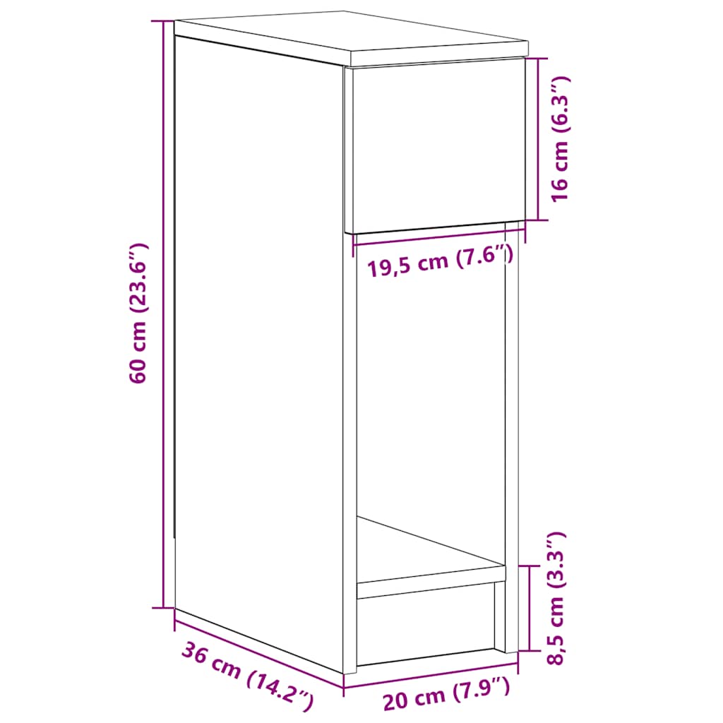 Κομοδίνο με συρτάρι Καφέ Δρυς 20x36x60 εκ.