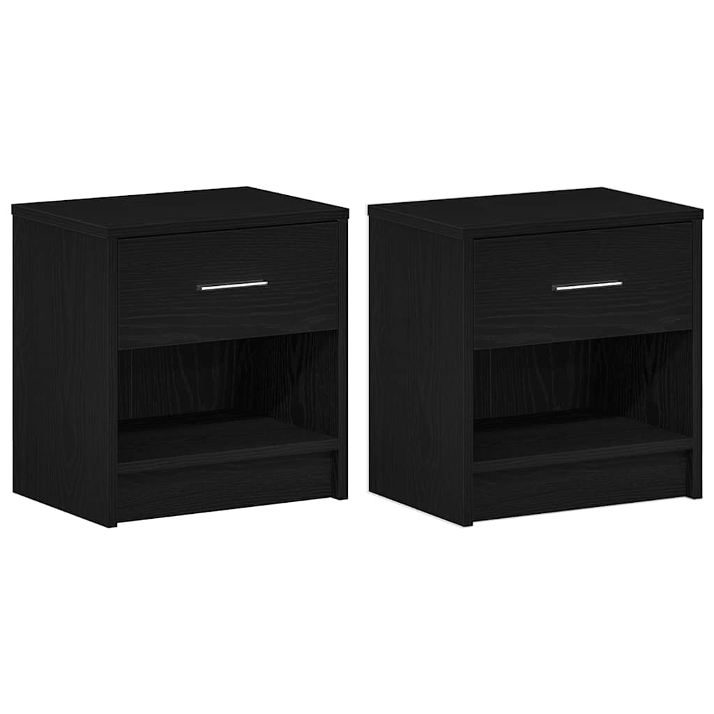 Κομοδίνα 2 τεμ. με Συρτάρι Μαύρα 39x28x41 εκ. - Pakobazaar