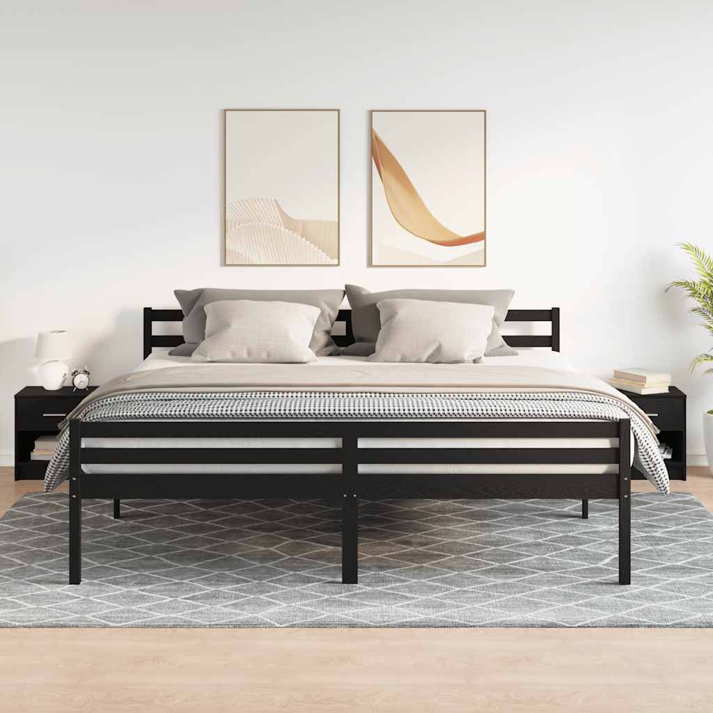 Κομοδίνα 2 τεμ. με Συρτάρι Μαύρα 39x28x41 εκ. - Pakobazaar