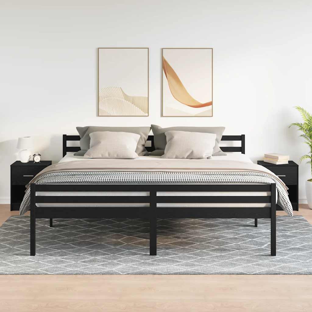 Κομοδίνα 2 τεμ. με Συρτάρι Μαύρα 40x34x50 εκ. - Pakobazaar