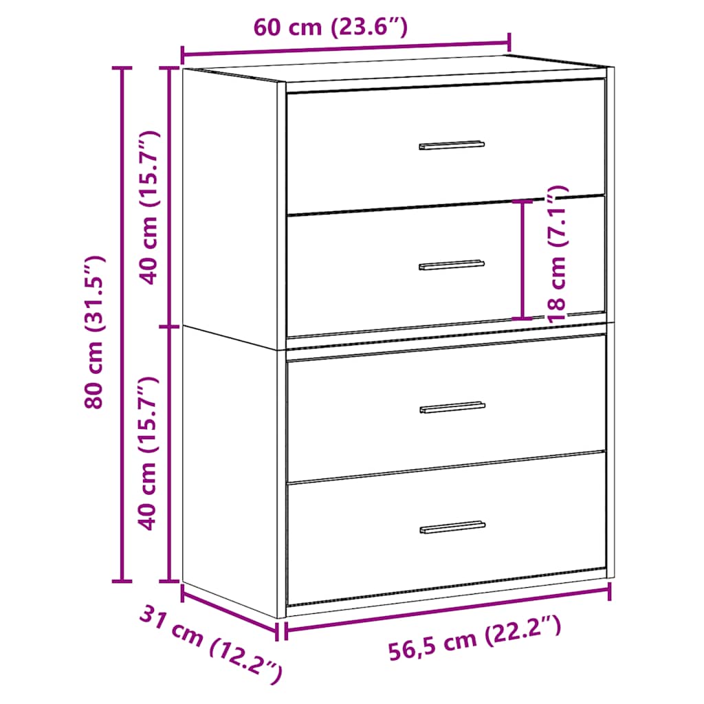 Ντουλάπια με 2 συρτάρια 2 τεμ. Καφέ Δρυς 60x31x40 εκ.