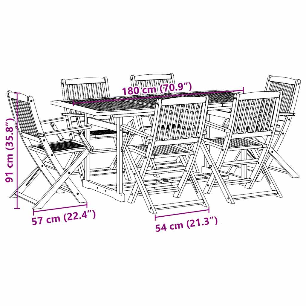 Σετ Τραπεζαρίας Κήπου 7 Τεμαχίων 180x90x75 εκ. Μασίφ Ακακία