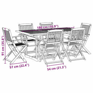 Σετ Τραπεζαρίας Κήπου 7 Τεμαχίων 180x90x75 εκ. Μασίφ Ακακία - Pakobazaar