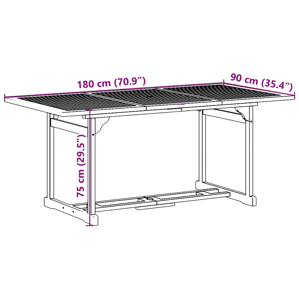 Σετ Τραπεζαρίας Κήπου 7 Τεμαχίων 180x90x75 εκ. Μασίφ Ακακία