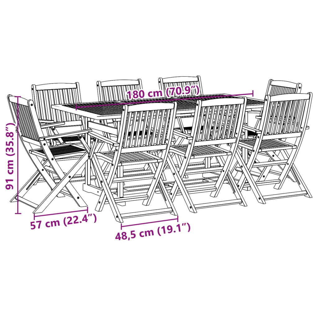 Σετ Τραπεζαρίας Κήπου 9 Τεμαχίων 180x90x75 εκ. Μασίφ Ακακία