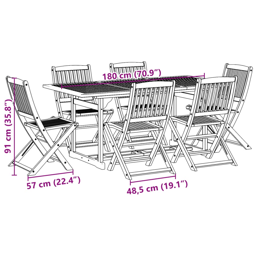 Σετ Τραπεζαρίας Κήπου 7 Τεμαχίων 180x90x75 εκ. Μασίφ Ακακία