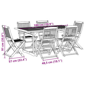 Σετ Τραπεζαρίας Κήπου 7 Τεμαχίων 180x90x75 εκ. Μασίφ Ακακία - Pakobazaar