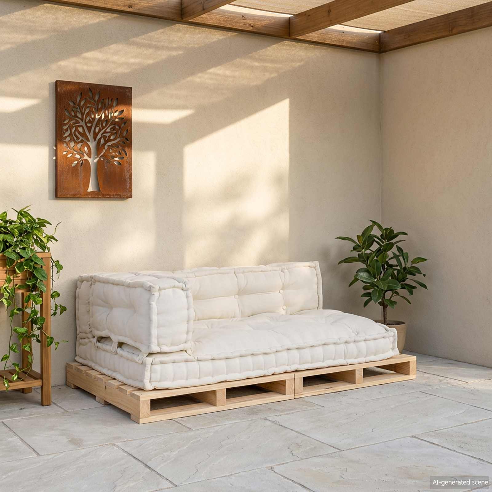 Μαξιλάρι για καναπέ παλέτας 3 pcs Κρεμ 120 x 80 x 34 εκ. Ύφασμα - Pakobazaar
